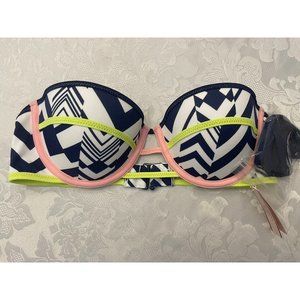 Victoria's Secret Black and White Bikini Top with Pink and Yellow Accents